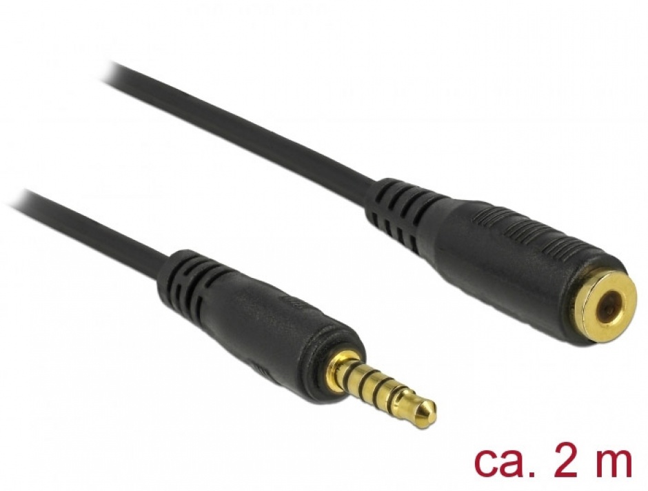 Imagine Cablu prelungitor jack stereo 3.5mm 5 pini T-M Negru 2m, Delock 85702