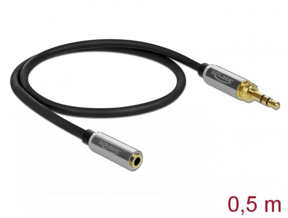 Imagine Cablu prelungitor jack stereo 3.5mm 3 pini T-M + adaptor cu surub 6.35 mm 0.5m, Delock 85779-1
