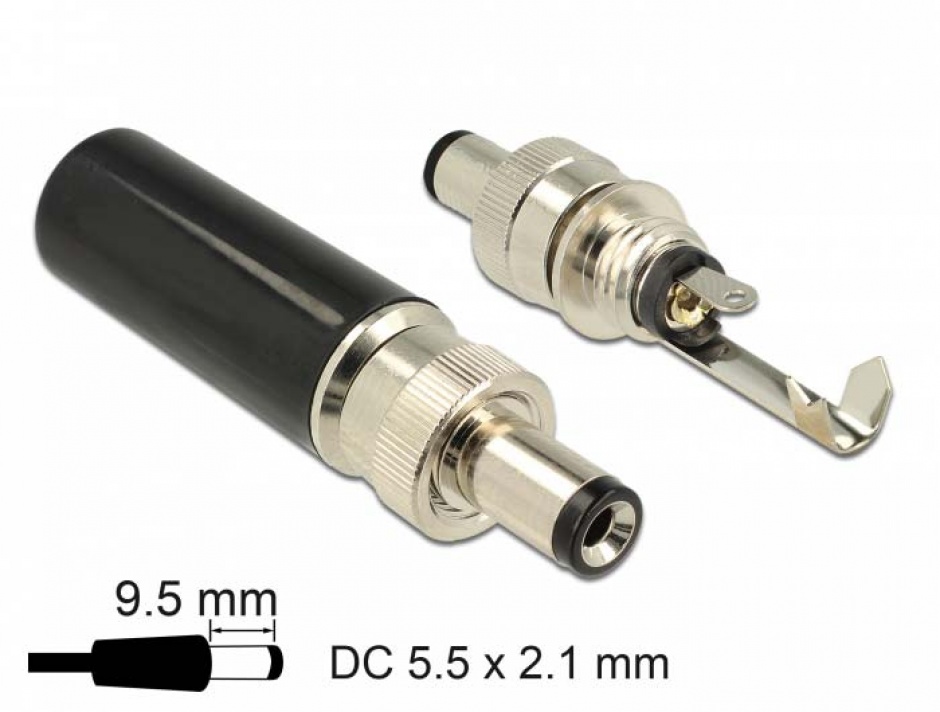 Imagine Conector tata DC 5.5 x 2.1 mm cu lungime 9.5 mm, Delock 89913