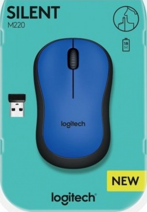 Imagine Mouse wireless silentios Bleu, Logitech M220