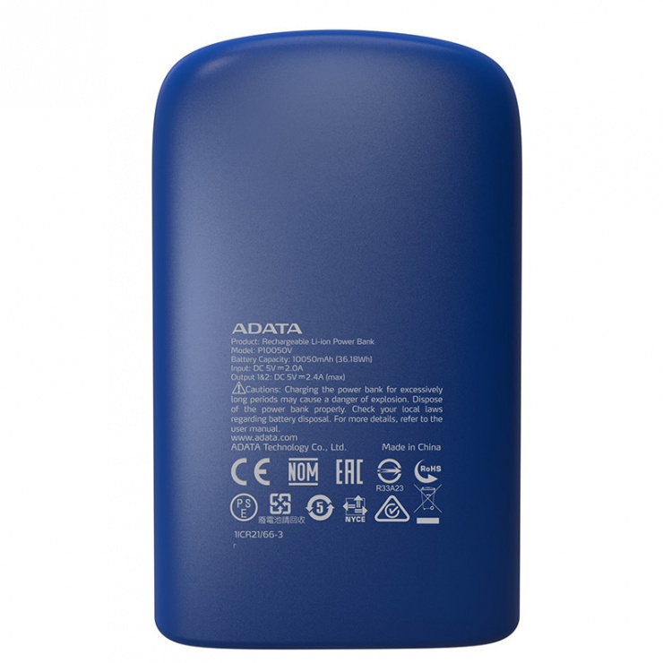 Imagine Power bank 10050mAh 2.4A lanterna LED Blue, A-DATA P10050V -1