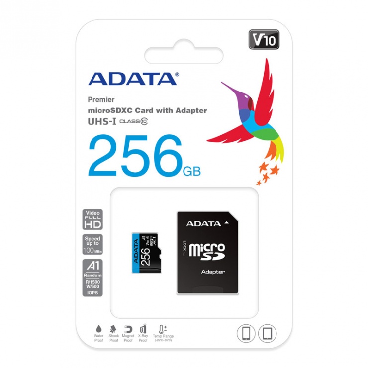 Imagine Card de memorie MicroSD SDXC 256GB clasa 10 + adaptor SD, ADATA-2