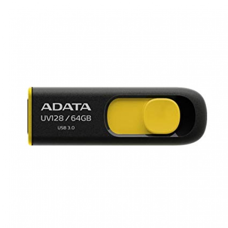 Imagine Stick USB 3.1 64GB UV128 retractabil Negru/Galben, ADATA AUV128-64G-RBY
