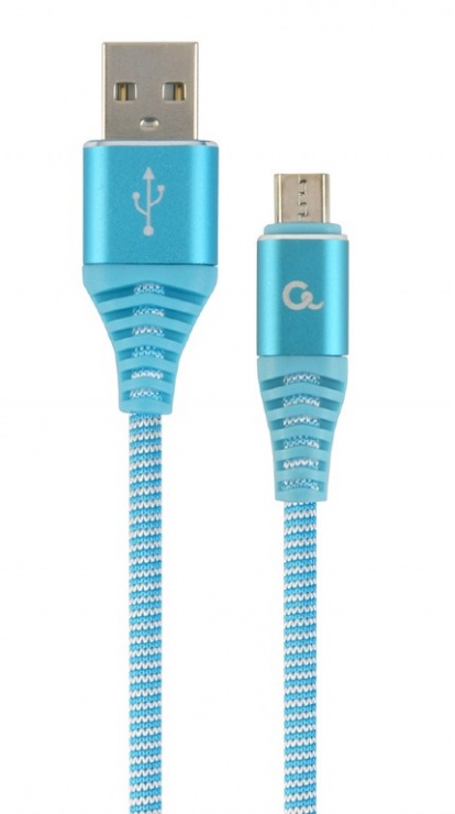 Imagine Cablu USB 2.0 la micro USB-B Premium T-T 1m Bleu/Alb brodat, Gembird CC-USB2B-AMmBM-1M-VW