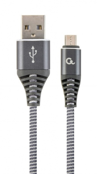 Imagine Cablu USB 2.0 la micro USB-B Premium T-T 1m Gri/Alb brodat, Gembird CC-USB2B-AMMBM-1M-WB2