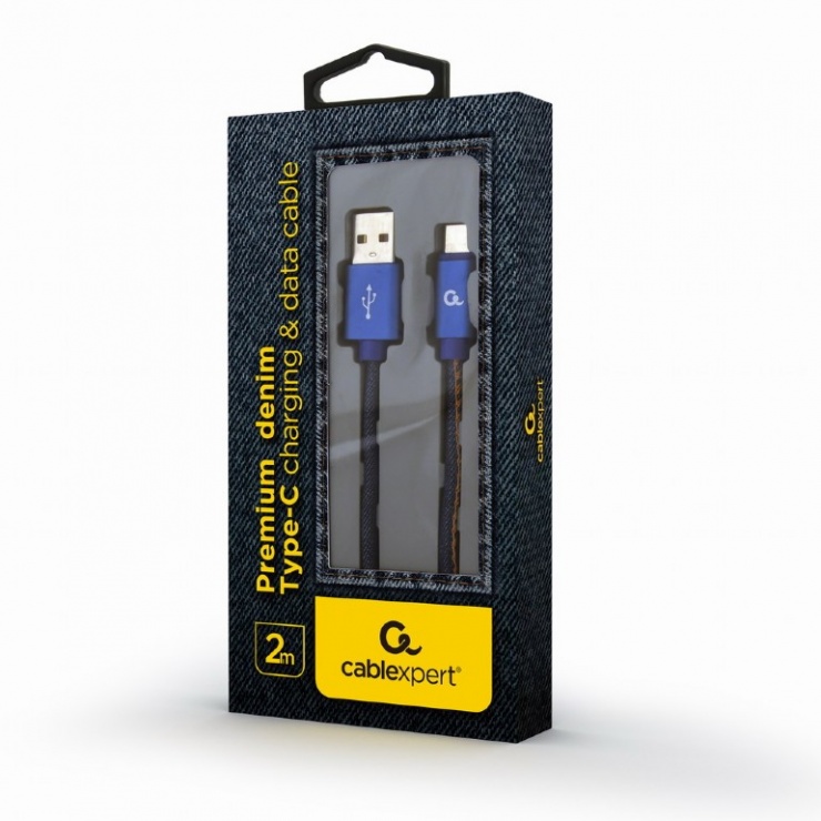 Imagine Cablu USB 2.0 la USB-C Premium jeans (denim) 2m, Gembird CC-USB2J-AMCM-2M-BL-1