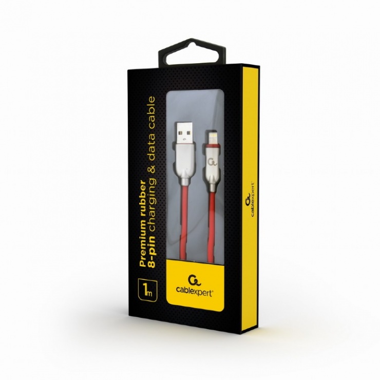 Imagine Cablu USB 2.0 la iPhone Lightning Premium 1m Rosu, Gembird CC-USB2R-AMLM-1M-R-1