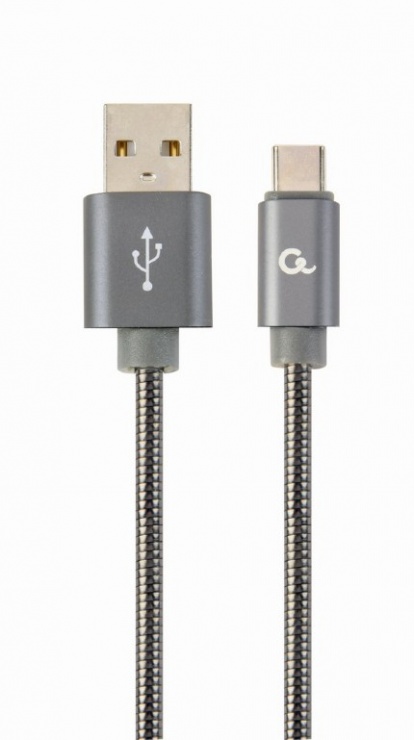 Imagine Cablu USB 2.0 la USB-C metalic spiral Premium 1m Metalic/Gri, Gembird CC-USB2S-AMCM-1M-BG