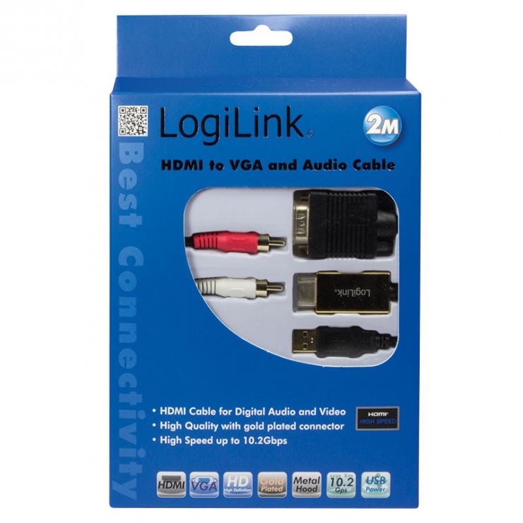 Imagine Cablu convertor HDMI la VGA cu audio si alimentare USB T-T 2m, Logilink CV0052A-1