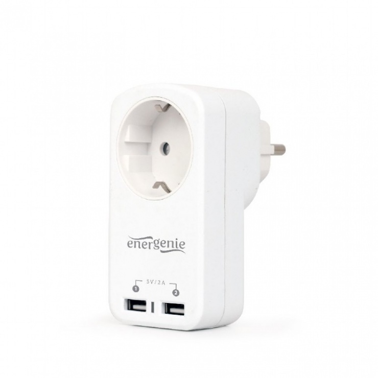 Imagine Priza perete cu 2 porturi incarcare USB 2.1A alba, Gembird EG-ACU2-01-W