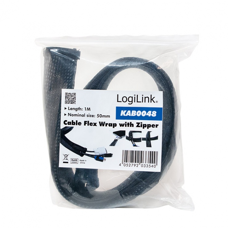 Imagine Plasa pentru fixarea cablurilor cu fermoar 50x35x1000mm Negru, Logilink KAB0048-6