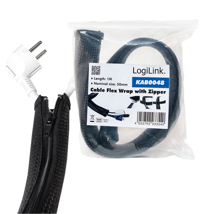 Imagine Plasa pentru fixarea cablurilor cu fermoar 50x35x1000mm Negru, Logilink KAB0048-7