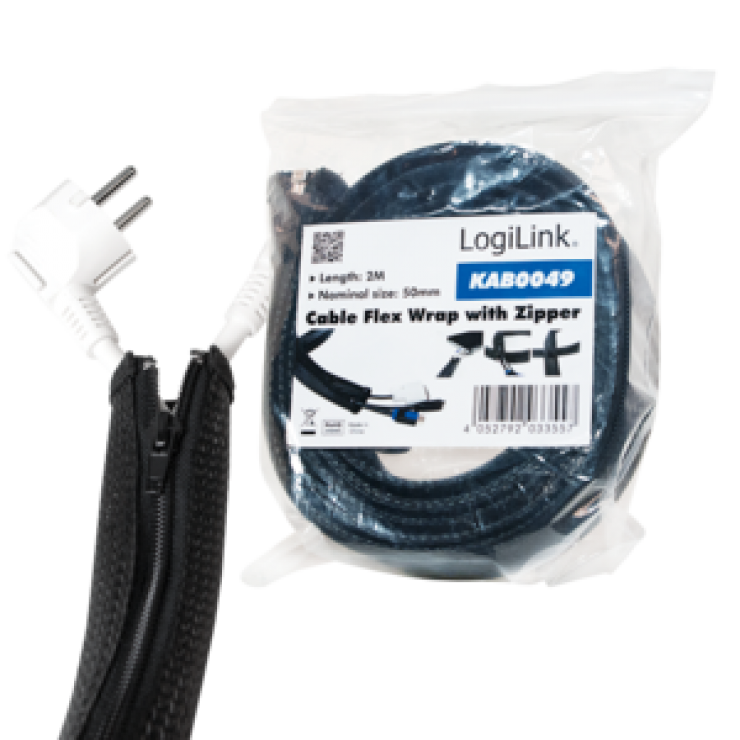 Imagine Plasa pentru fixarea cablurilor cu fermoar 50x35x2000mm Negru, Logilink KAB0049