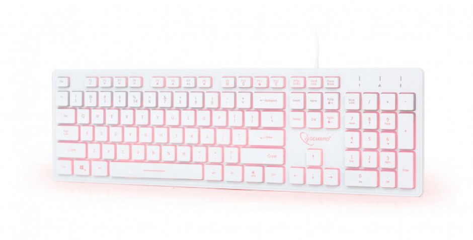 Imagine Tastatura USB Multimedia backlight 3 culori Alba, Gembird KB-UML3-01-W 