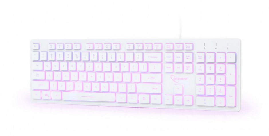 Imagine Tastatura USB Multimedia backlight 3 culori Alba, Gembird KB-UML3-01-W 