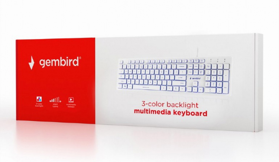 Imagine Tastatura USB Multimedia backlight 3 culori Alba, Gembird KB-UML3-01-W 