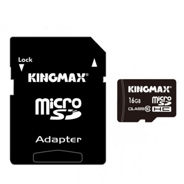 Imagine Card de memorie micro SDHC 16GB clasa 10 PRO + adaptor SD, Kingmax-1