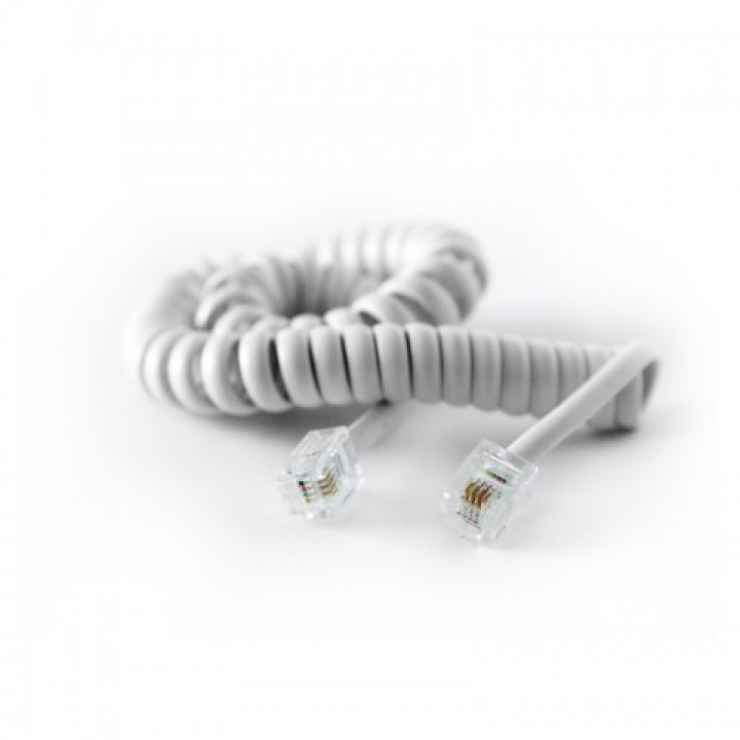 Imagine Cablu telefon RJ11 pentru receptor spiralat 2m Alb, KTCBLHE16006B
