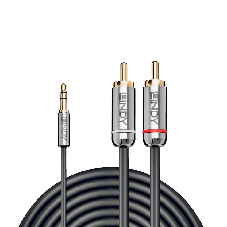 Imagine Cablu audio jack 3.5mm la 2 x RCA 0.5m T-T Antracit Cromo Line, Lindy L35332-1