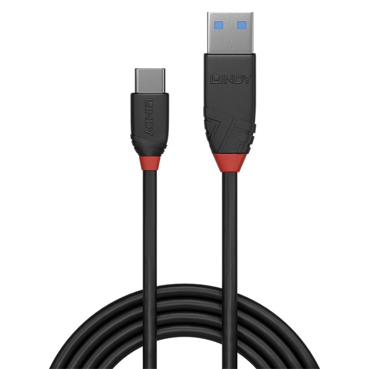 Imagine Cablu USB 3.1 tip A la tip C Black Line 3A 1m Negru, Lindy L36916-1