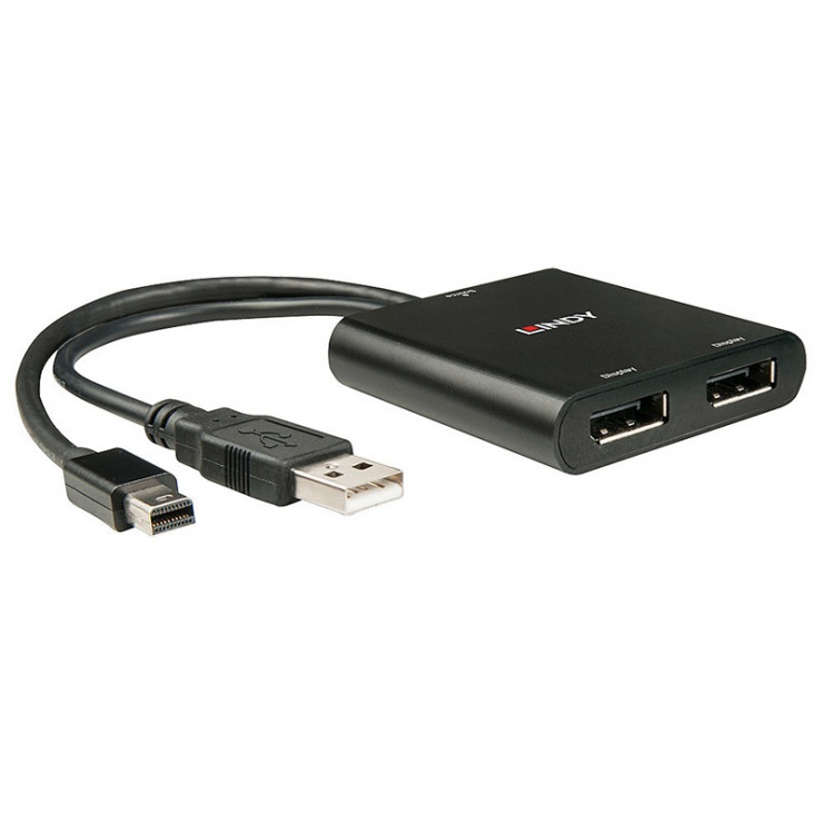 Imagine Multiplicator Mini Displayport la 2 x Displayport v1.2 MST alimentare USB, Lindy L38426