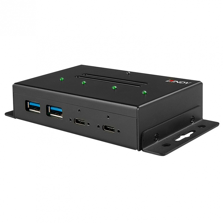 Imagine HUB 4 porturi USB 3.1 Gen 2 (2 x USB-A + 2 x USB-C) metalic, Lindy L43094-2