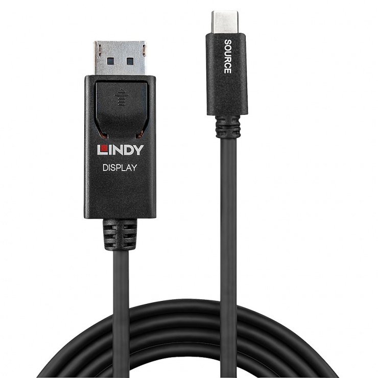 Imagine Cablu USB tip C la Displayport 0.5m 4K60Hz T-T Negru, Lindy L43265-2