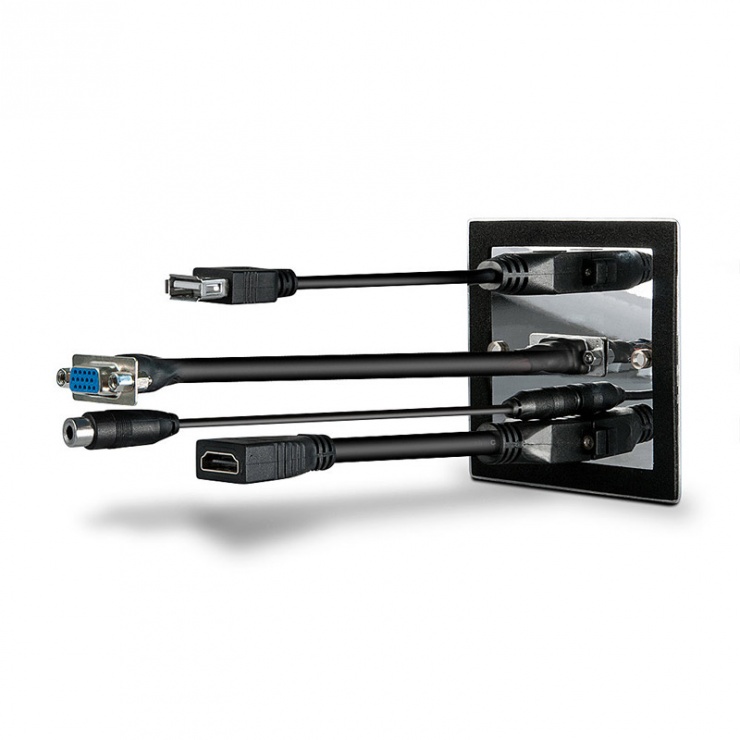 Imagine Priza aplicata metalica VGA, HDMI 4K Ultra HD, USB si Audio, Lindy L60216-1