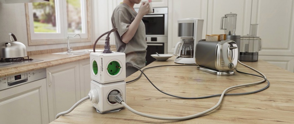 Imagine Prelungitor in forma de cub PowerCube Original 4 prize Schuko si 2 X USB Verde, Allocacoc-1