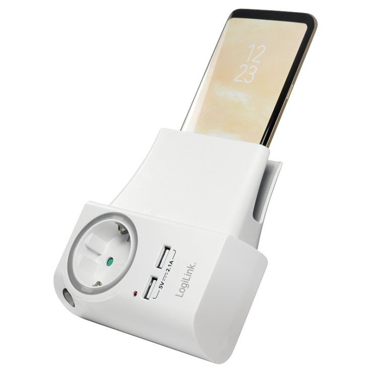 Imagine Incarcator priza cu 2 x USB 5V/2.1A si suport telefon, Logilink PA0165