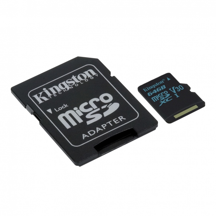 Imagine Card de memorie micro SDXC + adaptor SD 64GB clasa 10 UHS-I, Kingston SDCG2/64GB-1
