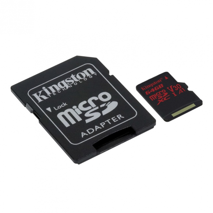 Imagine Card de memorie micro SDXC 64GB + adaptor SD Canvas React, Kingston SDCR/64GB-1