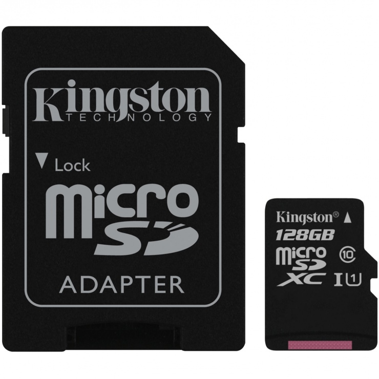 Imagine Card de memorie micro SDXC Canvas Select 128GB clasa 10 + adaptor SD, Kingston SDCS/128GB