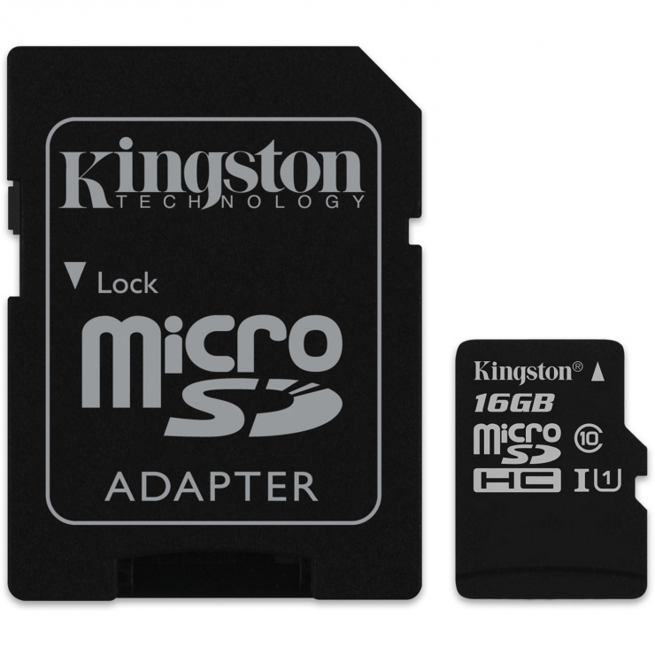 Imagine Card de memorie micro SDHC Canvas Select 16GB clasa 10 + adaptor SD, Kingston SDCS/16GB