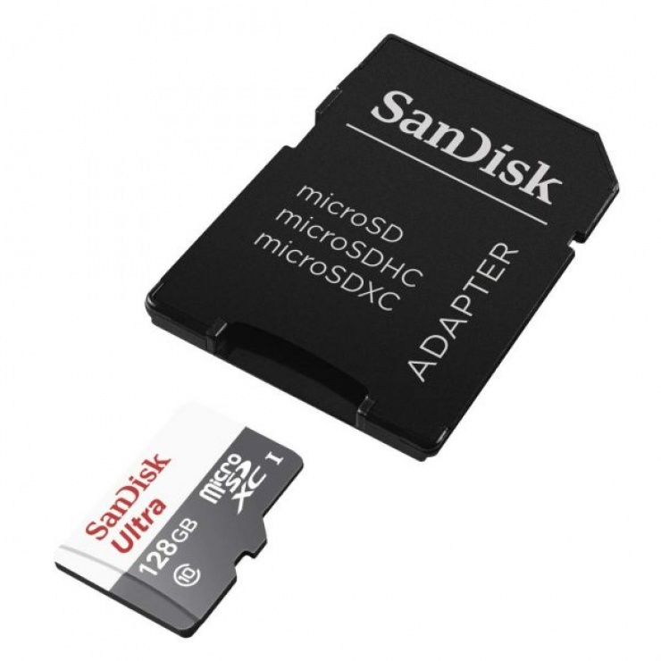 Imagine Card de memorie microSDXC 128GB clasa 10 + adaptor SD, Sandisk Ultra