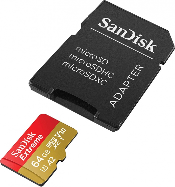 Imagine Card de memorie microSDXC 64GB clasa 10 + adaptor SD, SanDisk Extreme