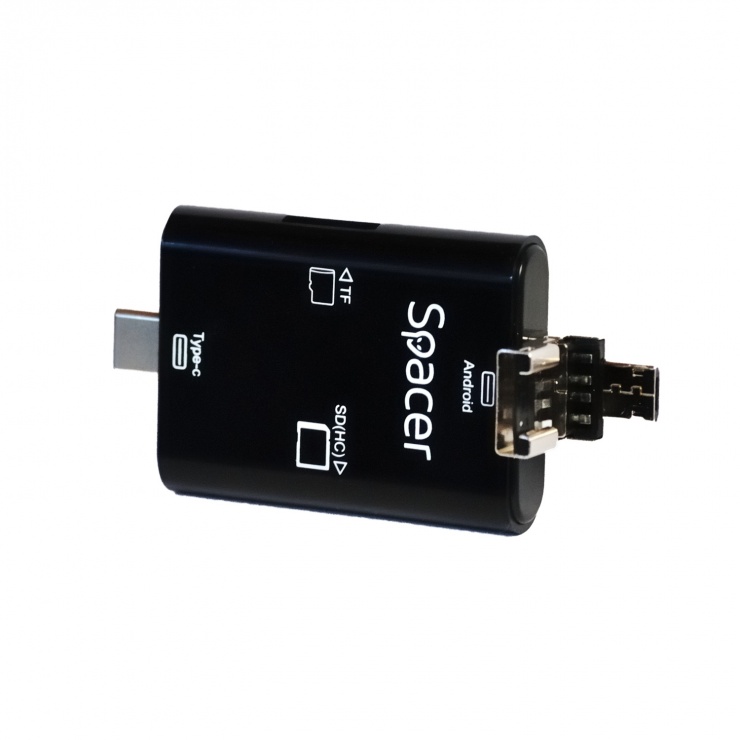 Imagine Cititor de carduri USB 3.1 tip C + micro USB + adaptor USB-A la SD, Micro-SD, MMC, Spacer SPCR-309-3