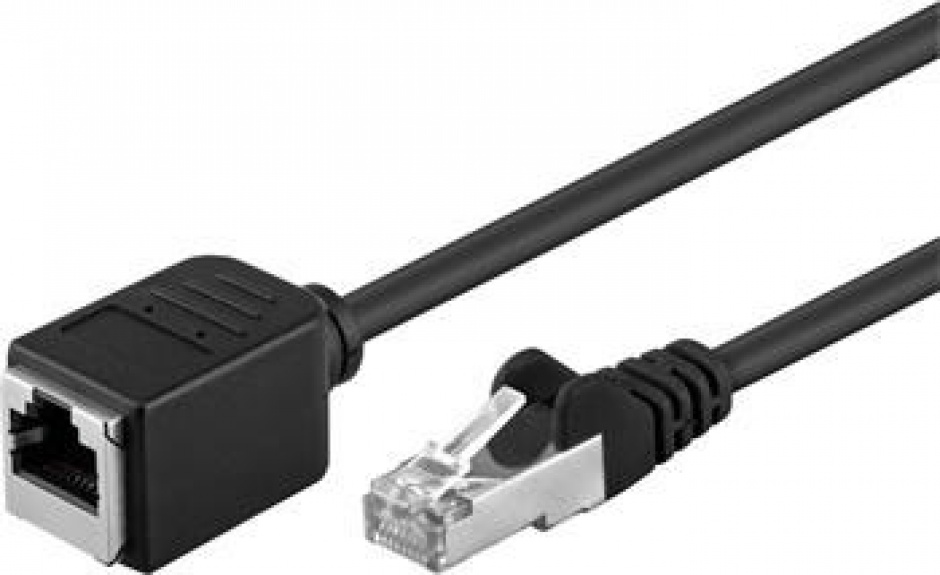 Imagine Cablu prelungitor FTP cat 5e RJ45 T-M 10m Negru, Goobay 91885