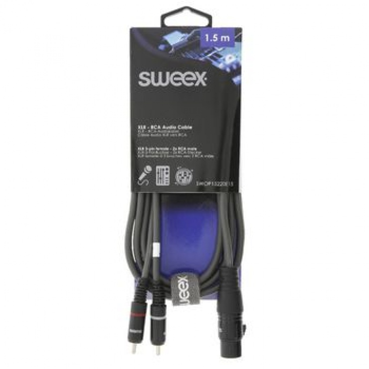 Imagine Cablu audio stereo XLR 3 pini la 2 x RCA M-T 1.5m Gri, SWEEX SWOP15220E15-2