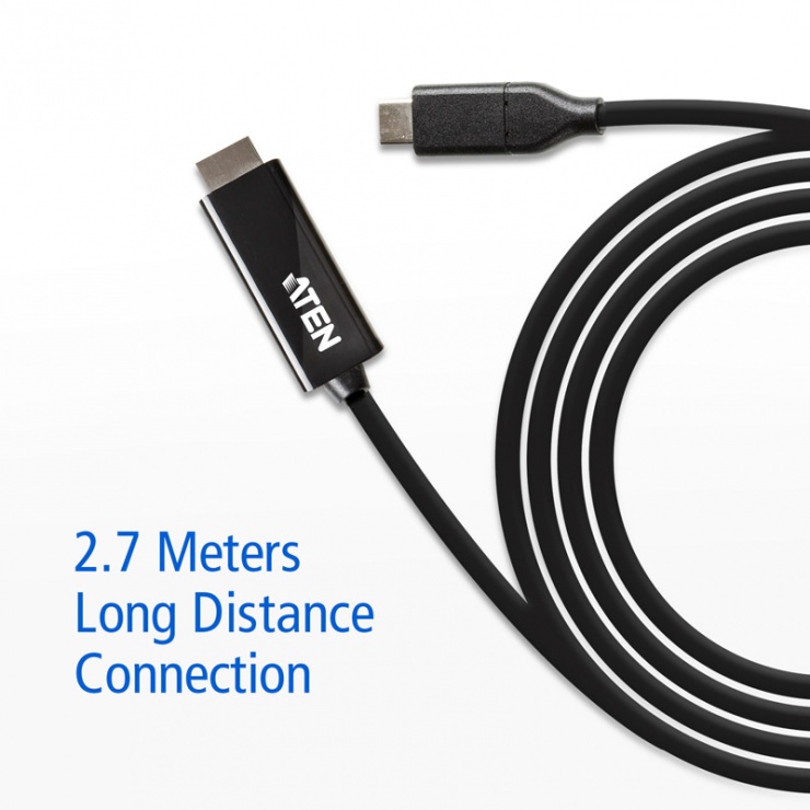 Imagine Cablu USB-C la HDMI 4K@60Hz T-T 2.7m Negru, ATEN UC3238-4