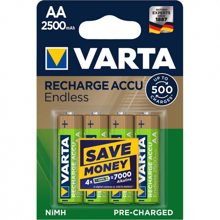 Imagine Set 4 acumulatori AA 2500mAh, VARTA