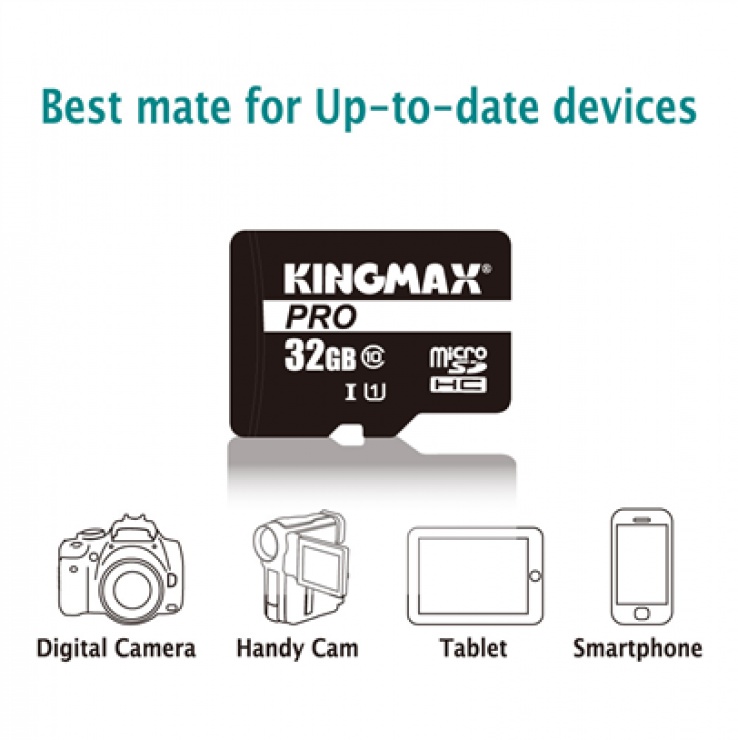 Imagine Card de memorie micro SDHC 32GB clasa 10 PRO + adaptor SD, Kingmax-2