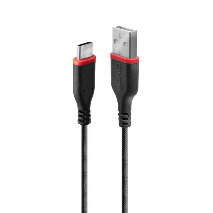 Imagine Cablu de incarcare + date USB 2.0 la USB-C rezistent 3A T-T 0.5m Negru, Lindy L36875