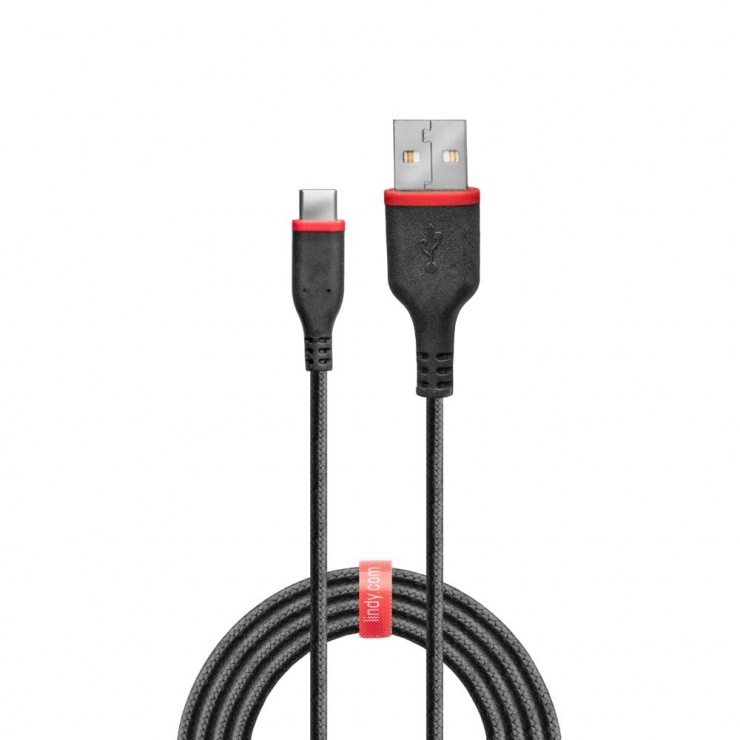 Imagine Cablu de incarcare + date USB 2.0 la USB-C rezistent 3A T-T 1m Negru, Lindy L36876