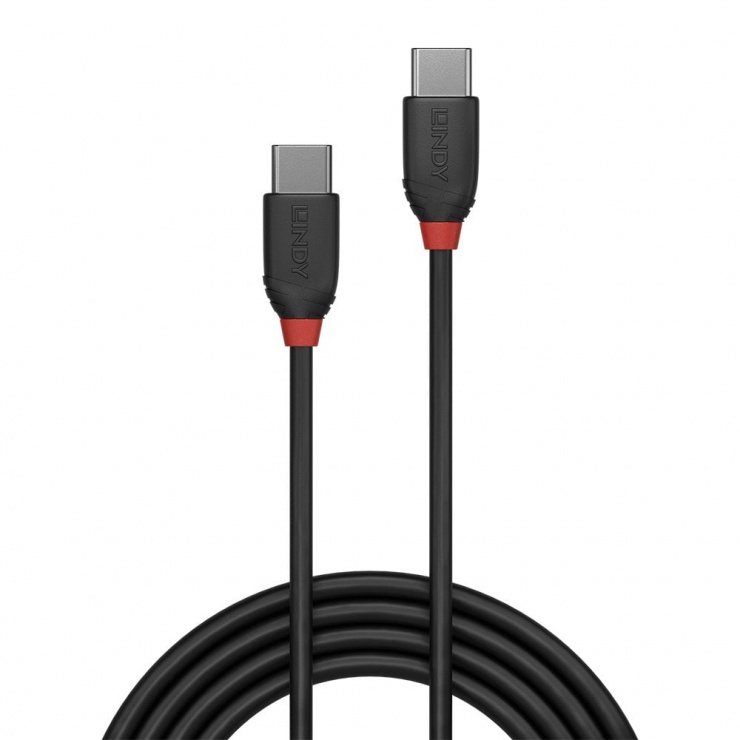 Imagine Cablu USB 3.1 tip C la tip C T-T 3A 1m Black Line, Lindy L36906-1