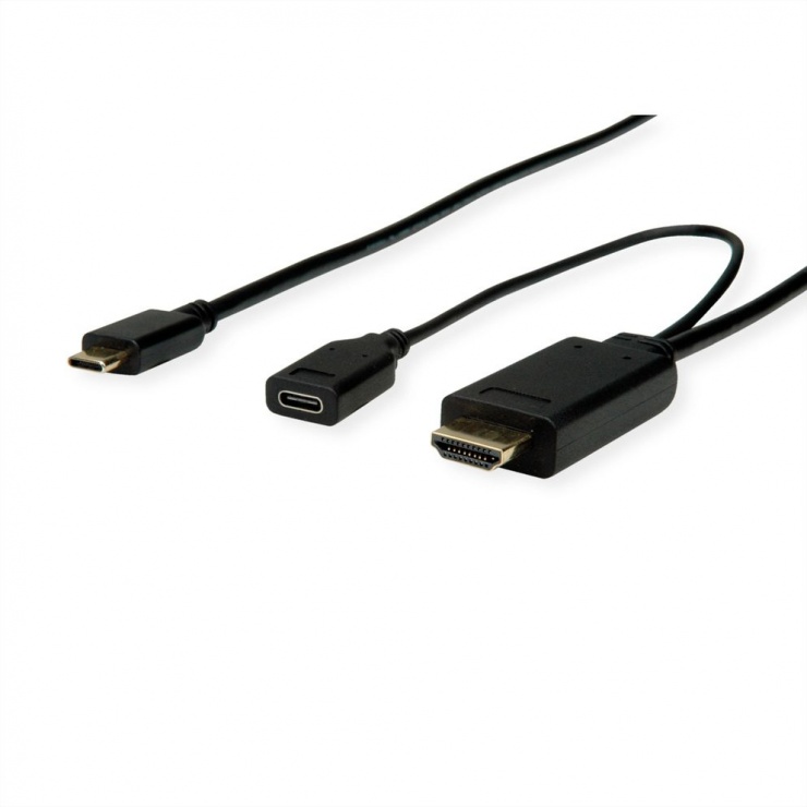 Imagine Cablu USB-C la HDMI T-T 1m Negru cu alimentare USB-C, Roline 11.04.5950