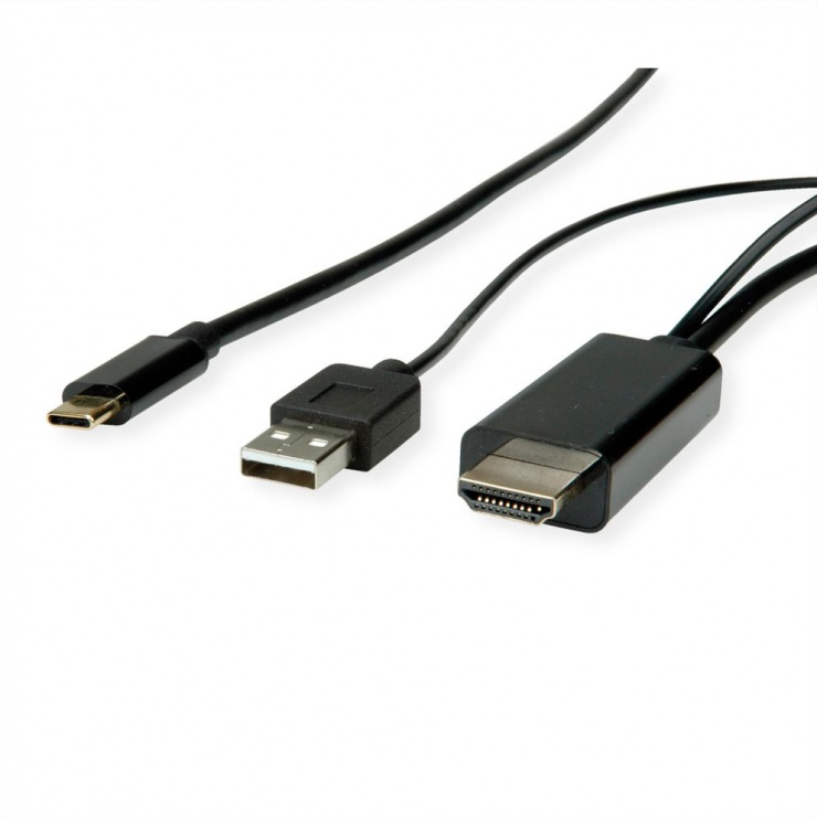 Imagine Cablu USB-C la HDMI T-T 1m Negru cu alimentare USB-A, Roline 11.04.5955