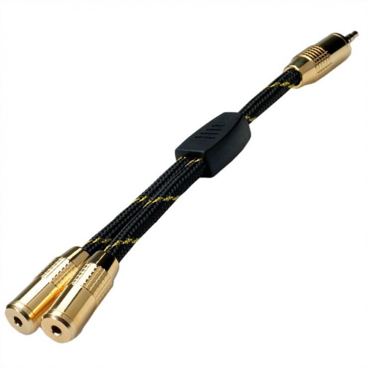 Imagine Cablu spliter GOLD Jack stereo 3.5mm la 2 x jack stereo T-M 0.15m, Roline 11.09.4213-1