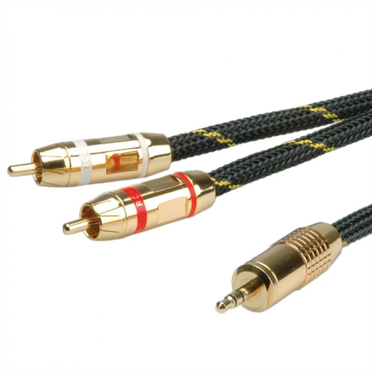 Imagine Cablu audio GOLD Jack 3.5mm Stereo la 2 x RCA ecranat T-T 5m, Roline 11.09.4276
