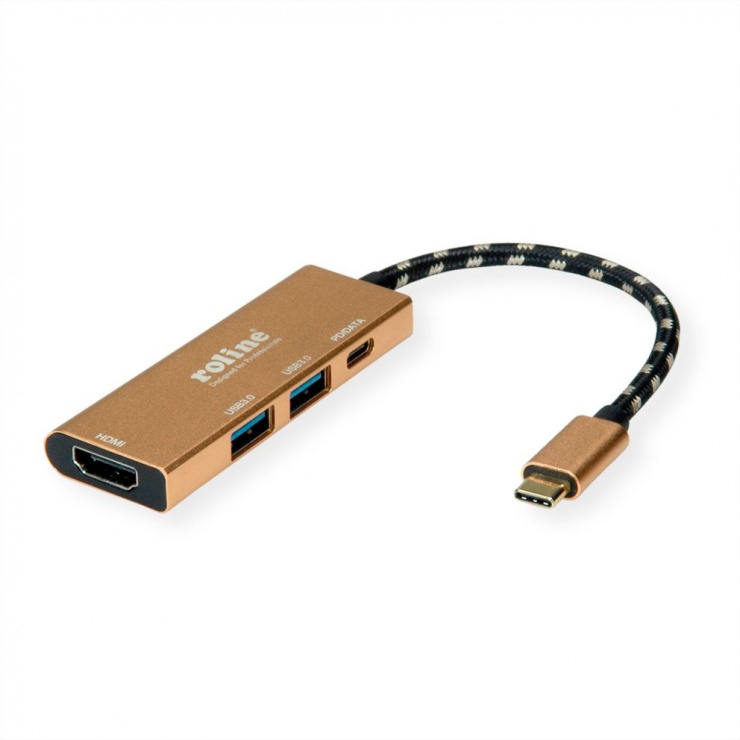 Imagine Docking station GOLD USB- C 3.1 la HDMI 4K@30Hz, 2 x USB-A, 1 x USB-C PD (Power Delivery), Roline 12.02.1119
